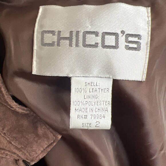 Chicos Sz 2 (12) Brown Suede Leather Jacket Blazer Asian Coin Style Women’s Coat - Picture 8 of 10